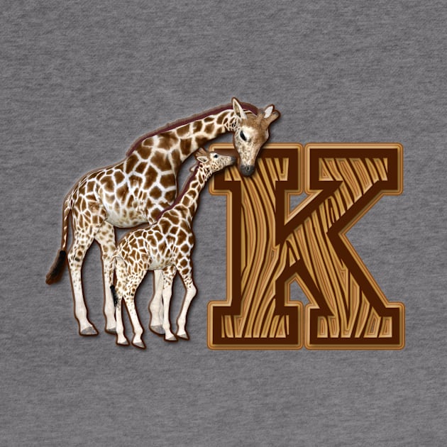Mom and Baby Giraffe Monogram K by AlondraHanley